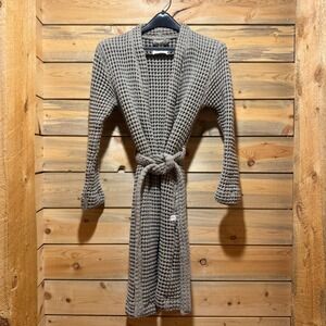 Happy Place Waffle Knit Robe Taupe Gray Shawl Collar Belted Lounge Ladies XS S